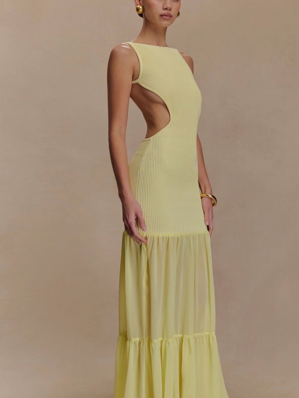 Sleeveless Lemon Cutout Maxi Dress